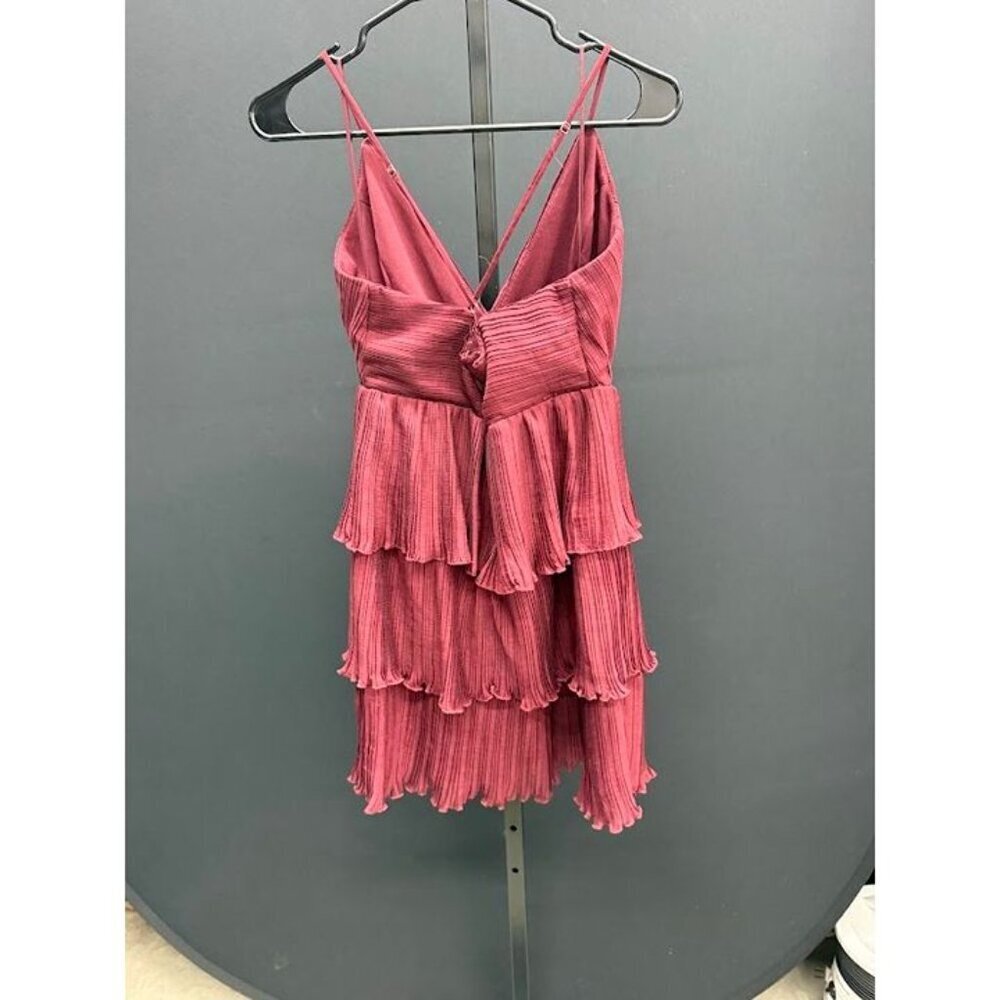 Altar'd State Maroon Ribbed Ruffle V-Neck Mini Dress - Picture 5 of 5
